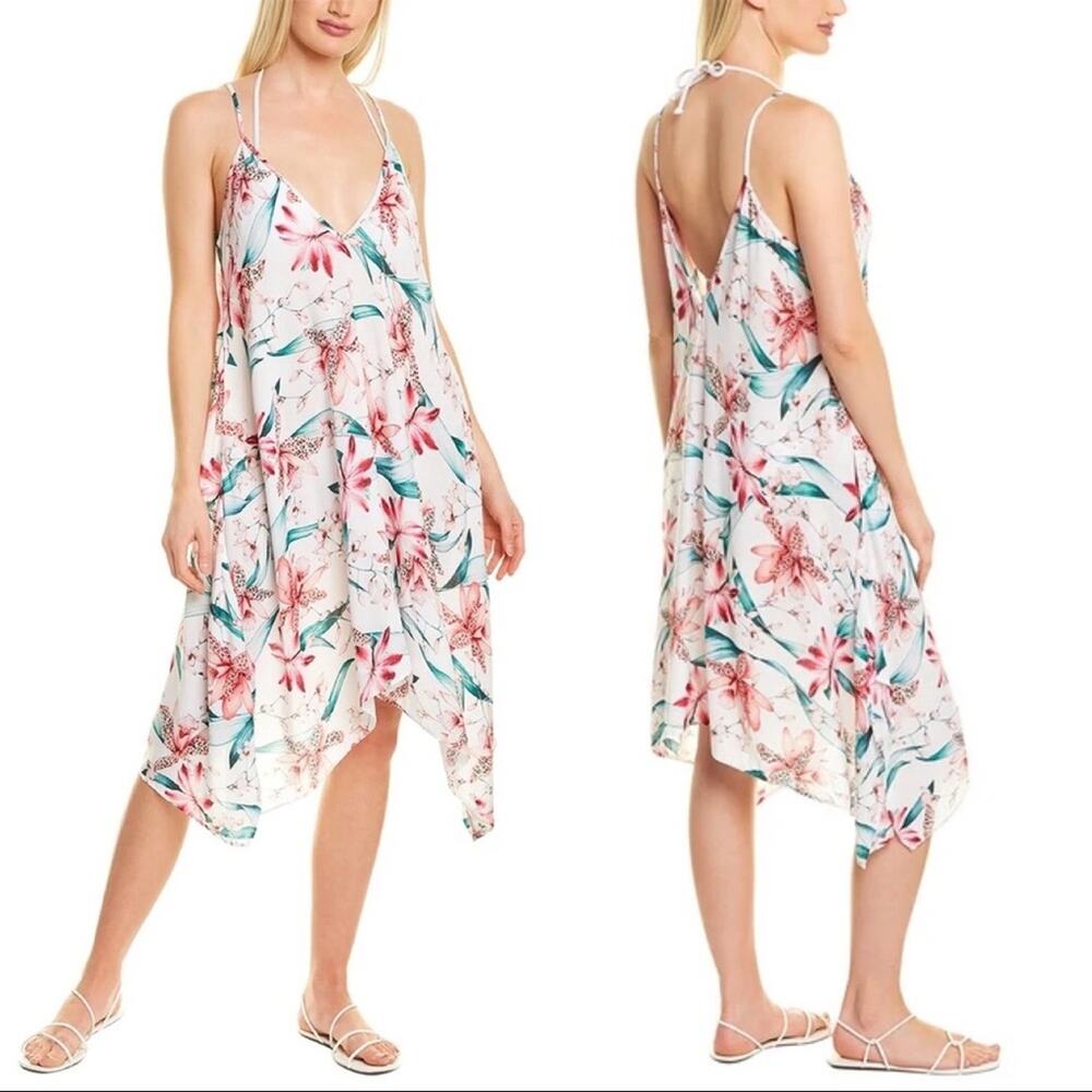 5/$30 La Blanca Flyaway Orchid Midi Dress White S/M